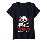 Womens Gaming Triathlon Eat Sleep Play - Funny Video Game Lover V-Neck T-Shirt