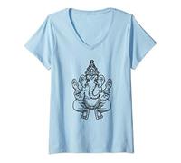 Womens Ganesh God Pixels Elephant Indian Animal Yoga Hindu Gift V-Neck T-Shirt
