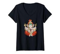 Women's Ganesh Hindu Deity Lord Ganesha V-Neck T-Shirt