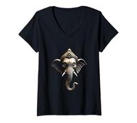 Womens Ganesha Head Hindu God Art V-Neck T-Shirt