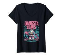 Womens Gangsta Claus Urban Christmas Holiday Funny Art V-Neck T-Shirt