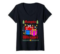 Women's Gangsta Wrapper Christmas Party V-Neck T-Shirt