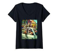 Womens Gangster Cats Street Cat Gang in Car Meme The Meowfia Crime V-Neck T-Shirt
