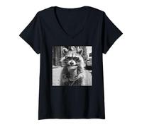 Women's Gangster Raccoon with Bubble Tea, Raccoon V-Neck T-Shirt