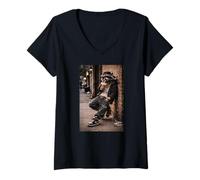 Women's Gangster Raccoon with Bubble Tea, Raccoon V-Neck T-Shirt