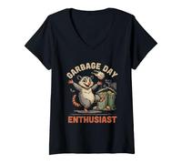 Women's Garbage Day Enthusiast Funny Raccoon Trash V-Neck T-Shirt