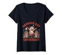 Women's Garbage Day Enthusiast Funny Raccoon Trash V-Neck T-Shirt