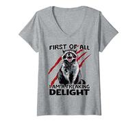 Women's Garbage Panda Raccoon Goblin Sarcasm Cheeky Raccoon V-Neck T-Shirt