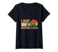 Women's Garbage Truck Funny Dropped a Load Retro Route Art V-Neck T-Shirt