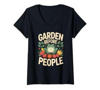 Women's Garden Before People Frog Vegetable Gardening V-Neck T-Shirt