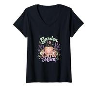 Women's Garden Coffee Mom Floral Cozy Aesthetic Design V-Neck T-Shirt