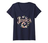 Womens Garden First Name Jessica Girl Cottagecore Birthday Party V-Neck T-Shirt