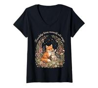 Women's Garden Friends Women Vintage Fox Rabbit Spring Flowers V-Neck T-Shirt