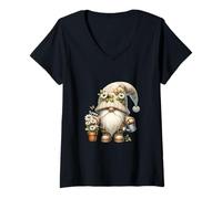 Womens Garden Grandpa Gnome With Watering Can And Daisy Flowers V-Neck T-Shirt