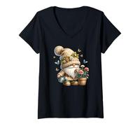 Womens Garden Grandpa Summer Gnome With Watering Can Cute Butterfly V-Neck T-Shirt