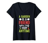Womens Garden Is A Friend You Visit Gardening Plant Lover Gardener V-Neck T-Shirt