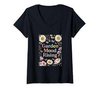Women's Garden Mood Rising Floral Aesthetic Art V-Neck T-Shirt