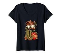 Women's Garden to Plate Fresh Apples Farm Boots Design V-Neck T-Shirt