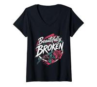 Women's Gardener Beautifully Broken Rose Funny Roses V-Neck T-Shirt