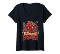 Women's Gardener Beautifully Broken Roses Gardener Funny Roses V-Neck T-Shirt