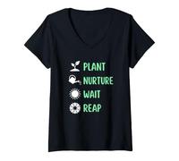 Women's Gardener Plant Nurture Wait Reap Garden Harvest V-Neck T-Shirt