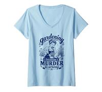 Women's Gardening Because Murder is Wrong Funny Vintage Plant Lady V-Neck T-Shirt
