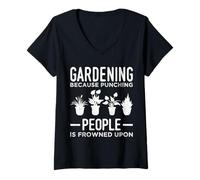Women's Gardening Because Punching People is Frowned Upon Gardener V-Neck T-Shirt