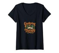 Womens Gardening is My Therapy Colorful Plant and Flower Art V-Neck T-Shirt