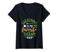 Womens Gardening My Favorite Therapy Plant Lover Gardener Self-care V-Neck T-Shirt