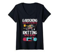 Women's Gardening Solves Most of My Problem Knitting Solves The Rest V-Neck T-Shirt