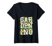 Women's Gardening Typography Gardener Floral Spring Garden Flowers V-Neck T-Shirt
