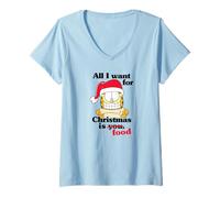 Womens Garfield All I Want for Christmas is Food Funny Holiday Cat V-Neck T-Shirt