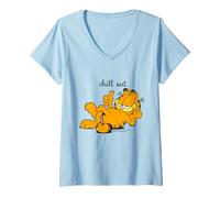 Womens Garfield Chill Out Retro Vibe Comic Lazy Cat Artwork Gifts V-Neck T-Shirt