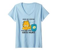 Womens Garfield Coffee Comic Artwork Retro Cat Morning Blues Humor V-Neck T-Shirt