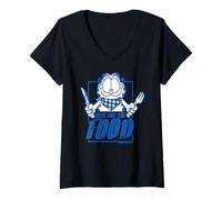 Womens Garfield Food Love Retro Hungry Cat Artwork Gifts Comic V-Neck T-Shirt