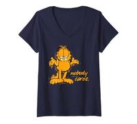 Womens Garfield Frowning Cat Lasagne Lover Who Cares Kitty Classic V-Neck T-Shirt