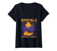 Womens Garfield Halloween Spooky Crew Retro Vampire Garfield V-Neck T-Shirt