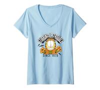 Womens Garfield Halloween Zombie Cat Trouble Trick Treat Cartoon V-Neck T-Shirt