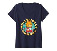 Women's Garfield Holly Jolly Hungry Christmas Wreath V-Neck T-Shirt