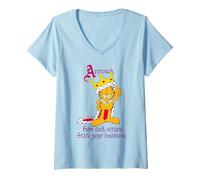 Womens Garfield House Cat King Big Ego Comedy Meme Classic Cartoon V-Neck T-Shirt