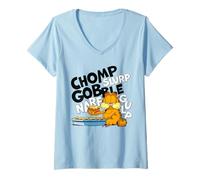 Womens Garfield Hungry Cat Lasagne Lover Fast Food Hero Classic V-Neck T-Shirt