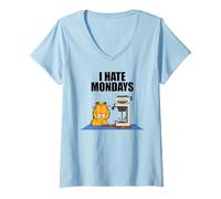 Womens Garfield I Hate Mondays Coffee V-Neck T-Shirt