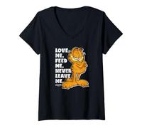 Womens Garfield Love Me Feed Me Never Leave Me Funny Cat Cartoon V-Neck T-Shirt
