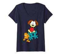 Womens Garfield Odie Kicking Crazy Cat Lasagne Lover Street Classic V-Neck T-Shirt