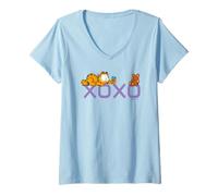 Womens Garfield Valentine's Day and His Teddy Bear V-Neck T-Shirt