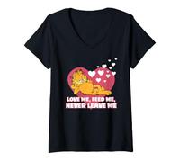 Women's Garfield Valentine's Day Love Me Feed Me Never Leve Me Heart V-Neck T-Shirt