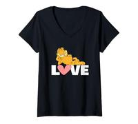 Womens Garfield Valentine's Day Relaxed and in Love V-Neck T-Shirt