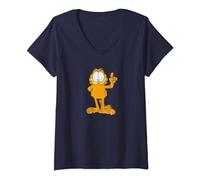Womens Garfield With Finger Up V-Neck T-Shirt