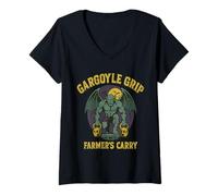 Womens Gargoyle Grip Spooky Vintage Halloween 90's Retro Gym V-Neck T-Shirt
