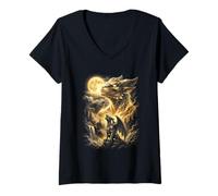 Women's Gargoyle Howling at the Moon Meme V-Neck T-Shirt